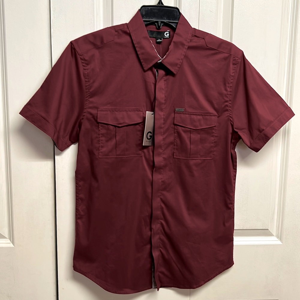 Guess Olson Red Wine Easy Care Pocket Stretch Double Pocket Shirt Size S NWT